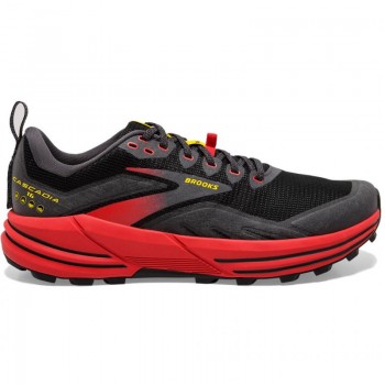 CHAUSSURES BROOKS CASCADIA 16 BLACK/FIERY RED/BLAZING YELLOW POUR HOMMES