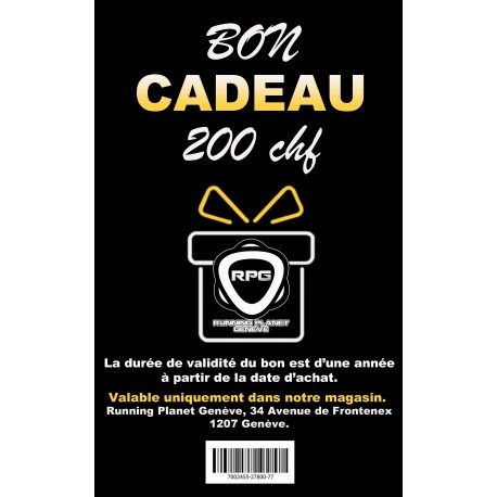 BON CADEAU 200 CHF MAGASIN RUNNING PLANET GENEVE