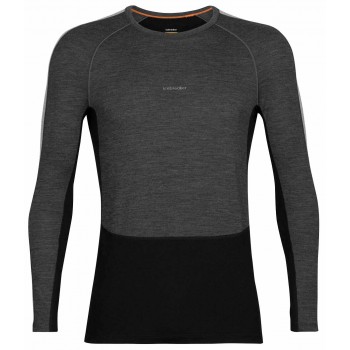 T-SHIRT MANCHES LONGUES ICEBREAKER ZONEKNIT 200 CREWE HEATHER/BLACK POUR HOMMES